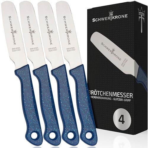 Schwertkrone Solingen Set di 4 Coltelli da Tavola - Acciaio Inox - per Pane, Panini, Burro ecc. - Coltelli da Colazione - Prodotti in Germania