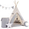 Kinder Teepee Tipi Set für Kinder Spielzeug drinnen draußen Spielzelt Zelt 8 Elemente dabei Tipi-Set Indianer Indianertipi mit Fenster usw. (mit Zubehör, Grauer Wolf)