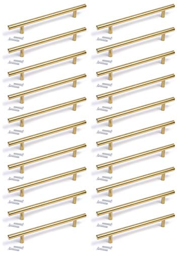 BSM Marketing T bar Handle Knob Gold Finish Kitchen Bedroom Bathroom (20, 96mm Hole centres)