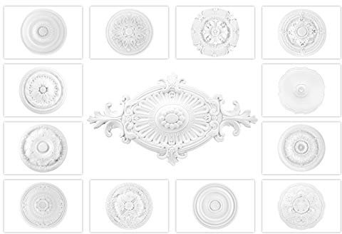 Grand Decor Stuckrosette aus PU hartschaum - Deckenrosette weiß, Zierelement, Stuck (R123, Ø 57cm) Wanddeko Wohnzimmer Decke Polyurethane rund
