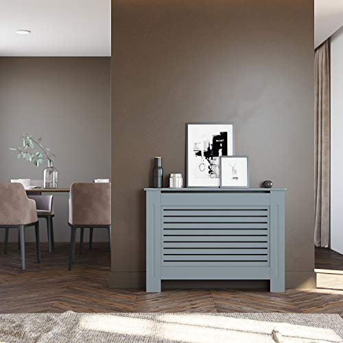 ELEGANT Radiator Cover Grey Painted Modern Design MDF Cabinet, Radiator Cabinets Horizontal Slats for Office Hallway Living Room Bedroom, MEDIUM