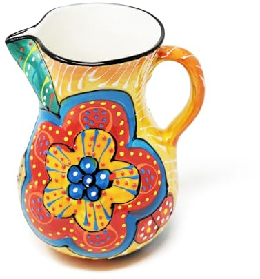 Verano Spanish Ceramics Classic Spanish Hand Painted Decorative Floral Pattern Vase Serving Jug - 2L Red/Yellow Flower