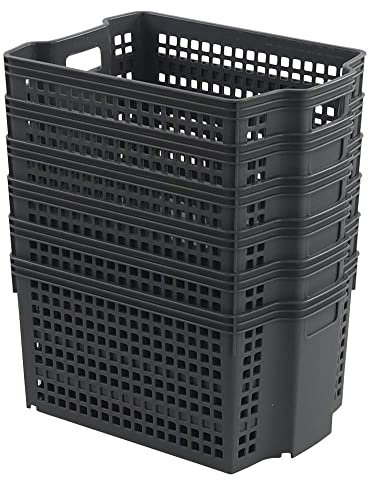 Zerdyne 6-Pack Stacking Storage Basket, Grey Plastic Stackable Storage Baskets