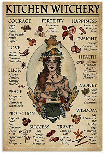 Inga Vintage Kitchen Witchery Witchery Witch Poster Halloween Kunstdruck Dekor für Home Decor Art Wall Decor Metal Sign Poster 20,3 x 30,5 cm
