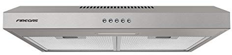 FIREGAS Cooker Hood 60cm, Wall/Cabinet Mounted Extractor Hood with 202m³/h, Recirculation & Ducting Modes, 3-Speed Push Button Control, Stainless Steel Extractor Fan