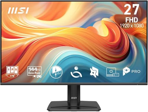 MSI PRO MP271 E14A 27-Inch FHD Computer Monitor, 1920x1080 IPS, 144Hz, 1ms, HDR Ready, AMD FreeSync, Eye Care, Built-in Speaker, HDMI 2.0, DP 1.2a, Tilt Adjustable, Vesa Mount, Black