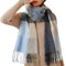 Bakicey Damen Schal XXL Warm Weich Strickschal Karo Winterschal Herbstschal Wolleschal Frauen Deckenschal Halstuch Scarf Poncho Cape (Himmelblau)