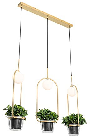 Qazqa - Art Deco Art-Deco-Hängelampe I Pendellampe I Pendelleuchte Gold I Messing mit weißem Glas 3-flammig Lichter - Isabella I Wohnzimmer I Schlafzimmer - Stahl Länglich - LED geeignet G9