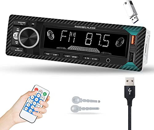 Hikity Radio Coche 1 DIN Bluetooth 5.1 Manos Libres Autoradio con USB/AUX/EQ/RCA Salida de Audio FM MP3 Player Receptor Multimedia para Coche con Mando a Distancia