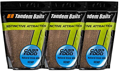 Tandem Baits 3X Carp Food Carp XL Natural Stick Mix Hanf, Karpfen-Köder, Karpfen Angeln ohne Mühe, Köder zum Große-Fische-Angeln, Karpfenzubehör für Profis & Hobby-Angler, Angelfutter 1Kg