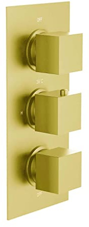 Thermostatic Concealed Shower Valve | Triple Outlet Valve | Square Controls | Modern Shower Valve | Brushed Gold