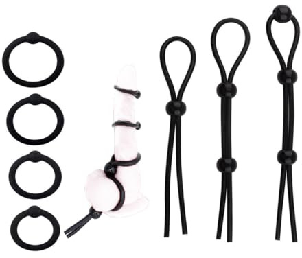 Cockringe Extrem Silikon Hodenhalter 7 Stück Set Hodenpresse Hoden Sexspielzeug Pennisring Hodenring Dual Penisgefängnis Penis Hoden Scrotum Pouch (7-teiliges Set)