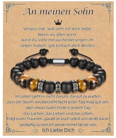kiimiipa An Meinen Sohn Armband,Armband FüR Sohn Von Mama,Geschenk FüR Sohn,Sohn Geschenke,Verstellbares Schwarzes Mattes Steinarmband FüR Meinen Sohn,Geburtstagsgeschenk,Karnevalsgeschenke