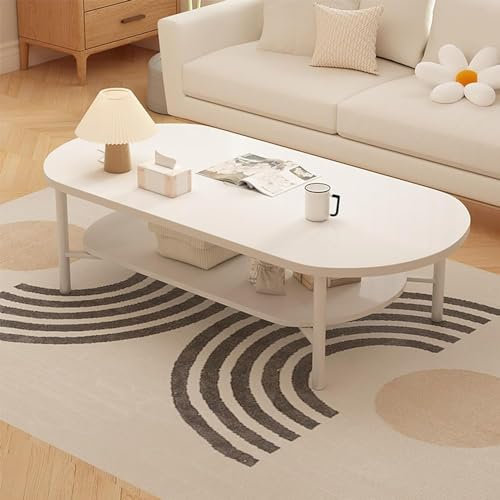 Mesa De Centro Ovalada,mesa baja ovalada moderna,Mesa de Centro Ovalada for Sala de Estar, mesa de salón con estante, mesa auxiliar de madera, mesas bajas de café(Size:100x50cm/39x20inch,Color:Blanco)