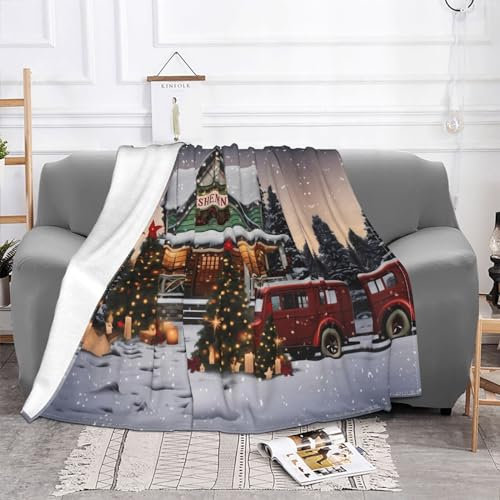 CHANGLEI Farmhouse Weihnachtsdecke, superweiche Flanell-Fleecedecke, personalisierter Druck, flauschig, warm, vielseitig, Überwurfdecke für Sofa/Couch/Bett