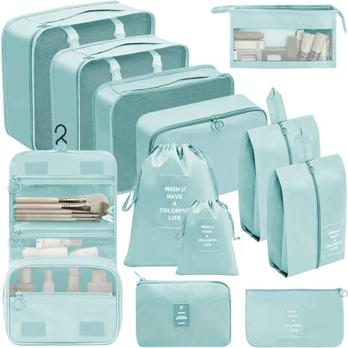 Chijoo 12 teiliges Koffer Organizer Set (Blau) – Packing Cubes Set, Packwürfel, Kofferorganizer, Koffer-organizer - Reise Gadget & Reise Organizer Set