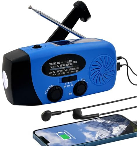 5000mAh Wind Up Solar Radio, Emergency Crank Weather Radio, Solar Radio with Torch, NOAA/FM/AM Solar Radios, Portable Survival Radio with SOS, USB Mobile Phone Charger for Camping Outdoor(Blue)