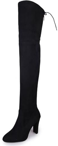 Wonafa Stivali Alti da Donna Stivali Sopra il Ginocchio Coscia Inverno Elegante Elastico Stivali Tacco Alto Vintage Stivali da Cavaliere Casual Moda Party Club Confortevole Scarpe, Nero , 41 EU