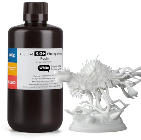 ELEGOO ABS-Like Resin 3.0 Plus, Verbessertes 3D-Drucker Photopolymer Harz, Höhere Hitzebeständigkeit, Schnelle Aushärtung, Hohe Präzision, Nicht Spröde, Weiß 1000g