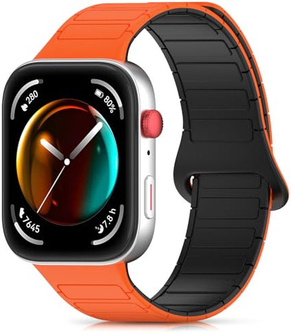 CHANRASI Bracelet magnétique Compatible avec huawei watch fit 3,Silicone Bracelets de sport Lien magnétique Bracelet de remplacement,Noir orange