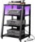Lifewit HIFI Stand Record Player Stand, 4-Tier AV Media Stand with Power Strips, Audio Rack Tower with LED Lights, Wheels and Adjustable Shelves for av amp/Turntable/Sky box/Printer, Black
