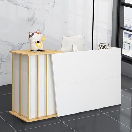 HGTRH Empfangstheke Salon Kosmetikstudio 120cm Weiss Gold, Empfangstresen Kosmetik, Rezeptionstheke Holz Mehrschichtige Massivholzplatte Verkaufstheke Ladentheke Tresen