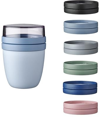 Mepal | Lunchpot Vario Ellipse | erstelle dir deinen Lunchpot wie er dir gefällt | Praktischer Müslibecher | Geeignet für Tiefkühler, Mikrowelle & Spülmachine | Nordic Blue