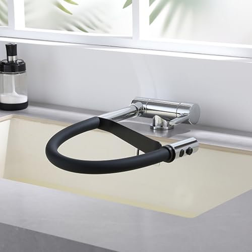 XJTNLB Rubinetto Lavello Cucina Pieghevole Cromo Miscelatore Cucina con Doccetta Estraibile Rubinetto Lavello Cucina con Doccetta