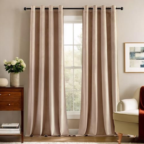 Deconovo Blickdichter Gardine Vollverdunkelungsvorhänge mit Ösen Blickdicht Vorhang Wärmeisolierend Gardinen Samt Vorhänge für Zuhause, 290x140 cm(HöhexBreite), Hellrosa, 2er Set