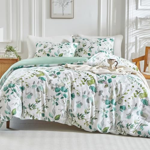 Tokokimo Bettwäsche-Set Bett 135/150, 3-teilig: 1 Bettbezug 200x200cm + 2 Kissenbezüge 50x75cm, Zweige und Blätter Muster, Mikrofaser, Grün