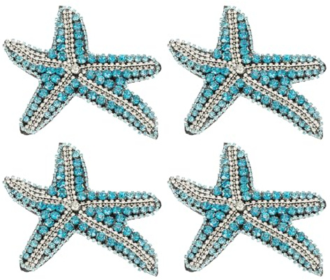 PATIKIL 4 Stück Seestern Strass Perlen Patch Seestern für Kleidung Blau | Pailletten Applikation Patches, Zum Aufnähen auf Stoff Pailletten Patch, Tasche Jeans Schuhe Hüte Jacke DIY