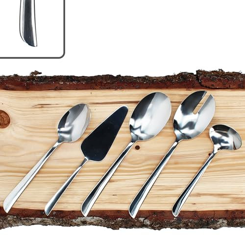 MamboCat Twist 5tlg Anlegeteil-Besteck-Set | Je 1x Tortenheber, 2tlg Salatbesteck, Servierlöffel & Saucenlöffel | Besteck-Zubehör | weiches & abgerundetes Design I 18/10 Edelstahl