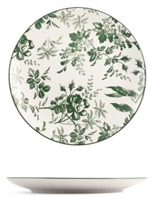 H&H, Set 6 Piatti Frutta Margaret in Porcellana Decorata Verde – Diametro 19 cm, Adatti per Lavastoviglie e Microonde