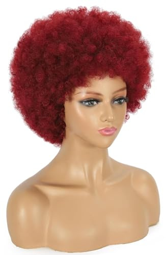 LeMarnia Kurze Afro Perücke für Frauen 70er Jahre Big Curly Afro Perücke für den täglichen Party Gebrauch (Rot)