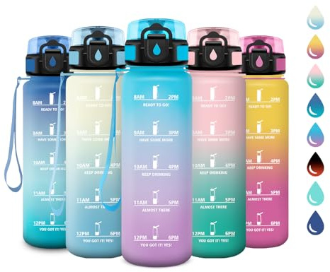 Gourde Motivation 500ml, Gourde avec Filtre sans BPA, Bouteille d'eau de Motivation avec Marqueur de Temps, Étanche et Réutilisable, Bouteille Réutilisable pour l'école, Sport, Bureau, Yoga, Camping