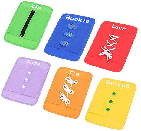 ZJchao 6pcs Learning Board Toy Set Montessori Busy Board for Toddlers with Zip Buckle Tie Lace Snap Button Fine Motor Skills Activity Toy