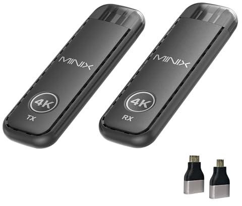 MINIX H4K Trasmettitore e ricevitore HDMI wireless 4K Decode 1080P@60Hz Plug&Play Dual Band 5G + 2.4G HDMI Extender 50m (164ft) Low Latency for Business Use, Streaming & Home Theater Laptop/PC/TV