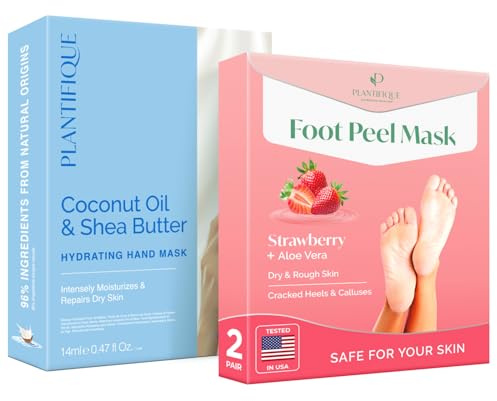 Plantifique Koreanische Handmaske für sehr trockene Hände - 4 Paar Feuchtigkeitsspendende Handschuhe & Fußmaske - 2 Paar Fußpeeling Maske Anti Hornhaut entferner für trockene Füße