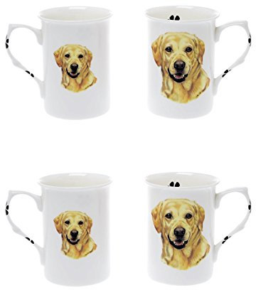 (BB39) Bone China Set of 4 Yellow Labrador Mugs Presentation Gift Boxed