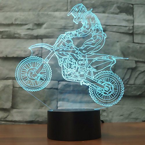 lunaoo Nachtlicht Kinder Nachttischlampe LED 3D Lampe, Stimmungslicht 7 Farben ändern Schreibtischlampen für Geburtstag Geschenk -Motocross Modell