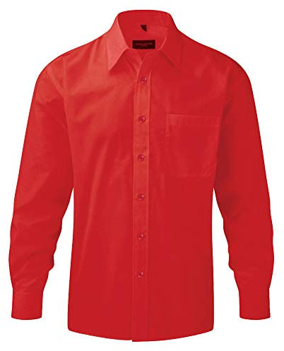 Russell Collection Classic Red Polyester Cotton Poplin Long Sleeve Shirt Size 15.5