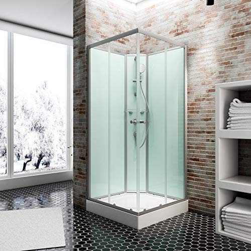Schulte EP193606 Wellnesskabine Korfu II, 90 x 90 cm, 5 mm Sicherheits-Glas klar hell, Profile alu-natur, Rückwände light-grün, Duschwanne weiß