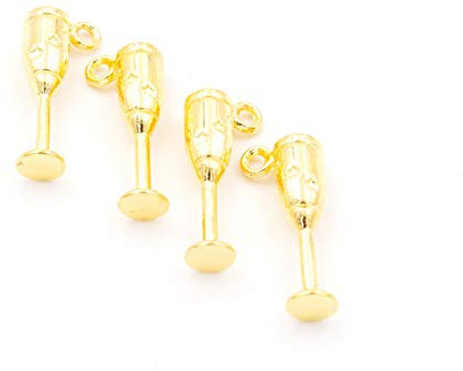 Schmuckanhänger Charms Kettenanhänger Metallanhänger Anhänger Sektglas in goldfarben 4 Stück von Vintageparts zum Schmuck selber Machen