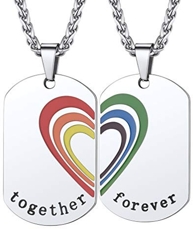 PROSTEEL Liebespaar Ketten LGBT Halskette für Homosexuell Edelstahl personalisiert Dog Tags Erkennungsmarken für Damen Herren Gay & Lesben Pride Schmuck Accessoire für Geburtstag Jahrestag