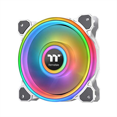 Thermaltake Riing Quad 140mm 16.8 Million RGB Color (Alexa, Razer Chroma) Software Enabled 4 Light Rings 54 LED 9 Blades Hydraulic Bearing White Case/Radiator Fan, Single Pack, CL-F101-PL14SW-C