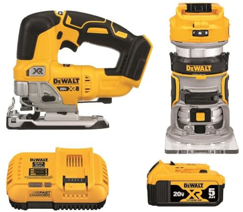 DEWALT DCK201P1 20V MAX* XR® Brushless Cordless 2-Tool Woodworking Kit (Router and Jig Saw)