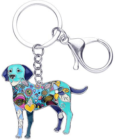DOWAY Emaille Labrador Schlüsselanhänger Hund Cute Tiere Schlüsselring Hunde Geschenke Für Damen Frauen Mädchen Tierliebhaber (Blau)