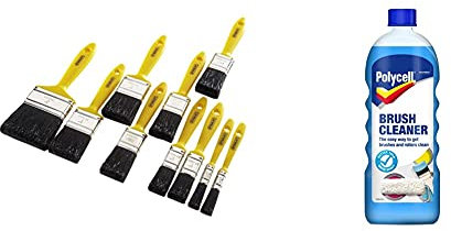 Stanley HOBBY10 10 Piece Hobby Paint Brush Set & Polycell PLCBC500S Brush Cleaner, 500 ml
