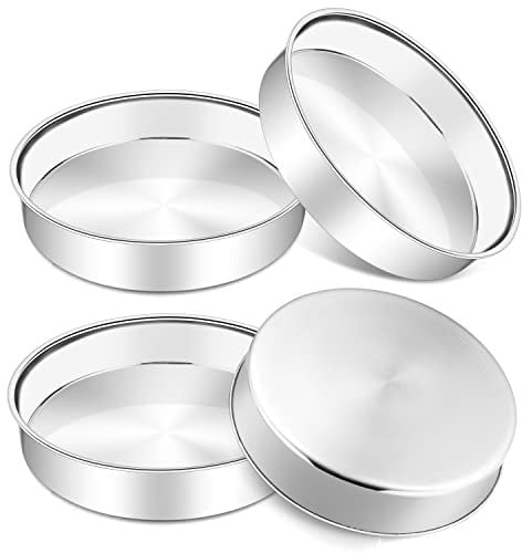 Joyfair 8 Inch Cake Tin Set of 4, Stainless Steel Round Baking Pans Set, Oven Toaster Bakeware for Birthday/Wedding/Christmas Layer Cake, Non-Toxic & Healthy, Mirror Finish & Dishwasher Safe (20cm)