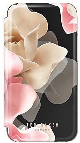 Ted Baker Mirror Folio Schutzhülle für iPhone 13, Porzellan, Rosa (Schwarz), Rose